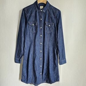GAP 1969 Long Sleeve Dark Blue Denim Western Button Shirt Dress